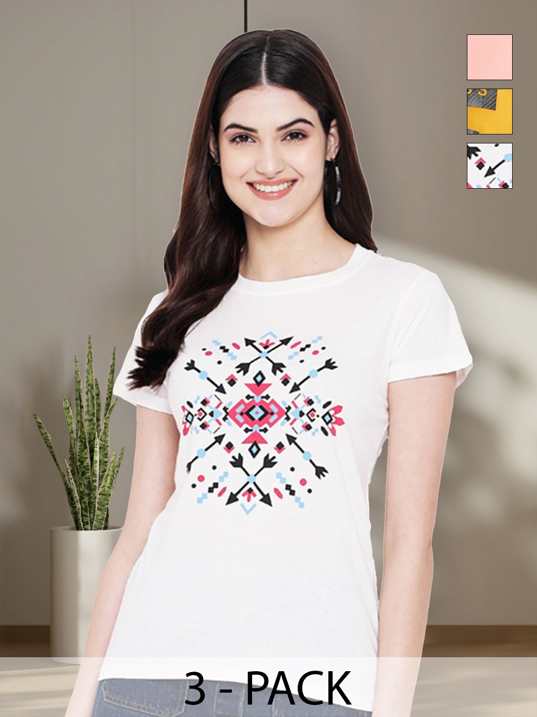 

Tromko Women Typography 3 Printed Applique T-shirt, Multi