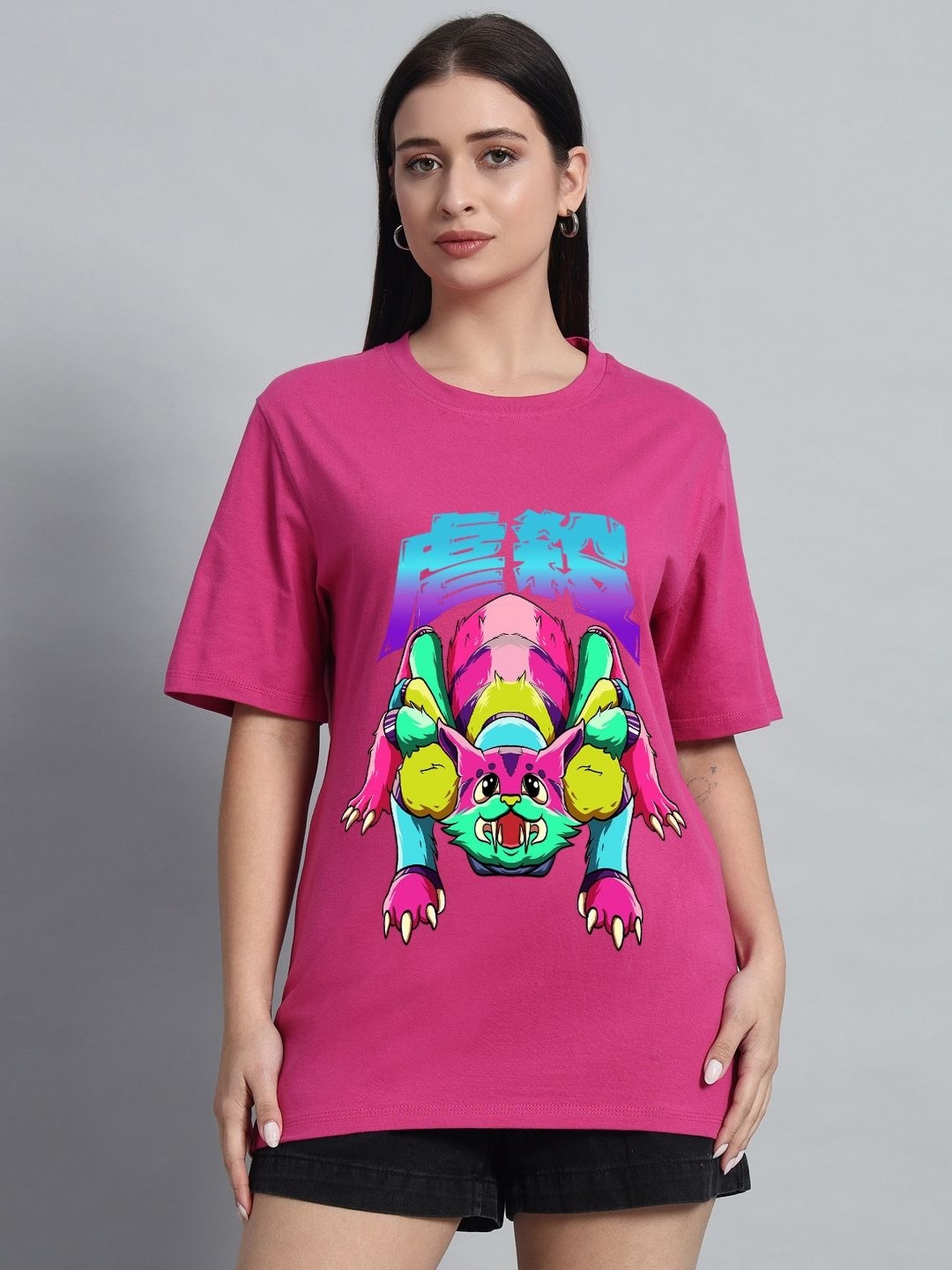 

N1F FASHION Women Drop-Shoulder Sleeves T-shirt, Pink