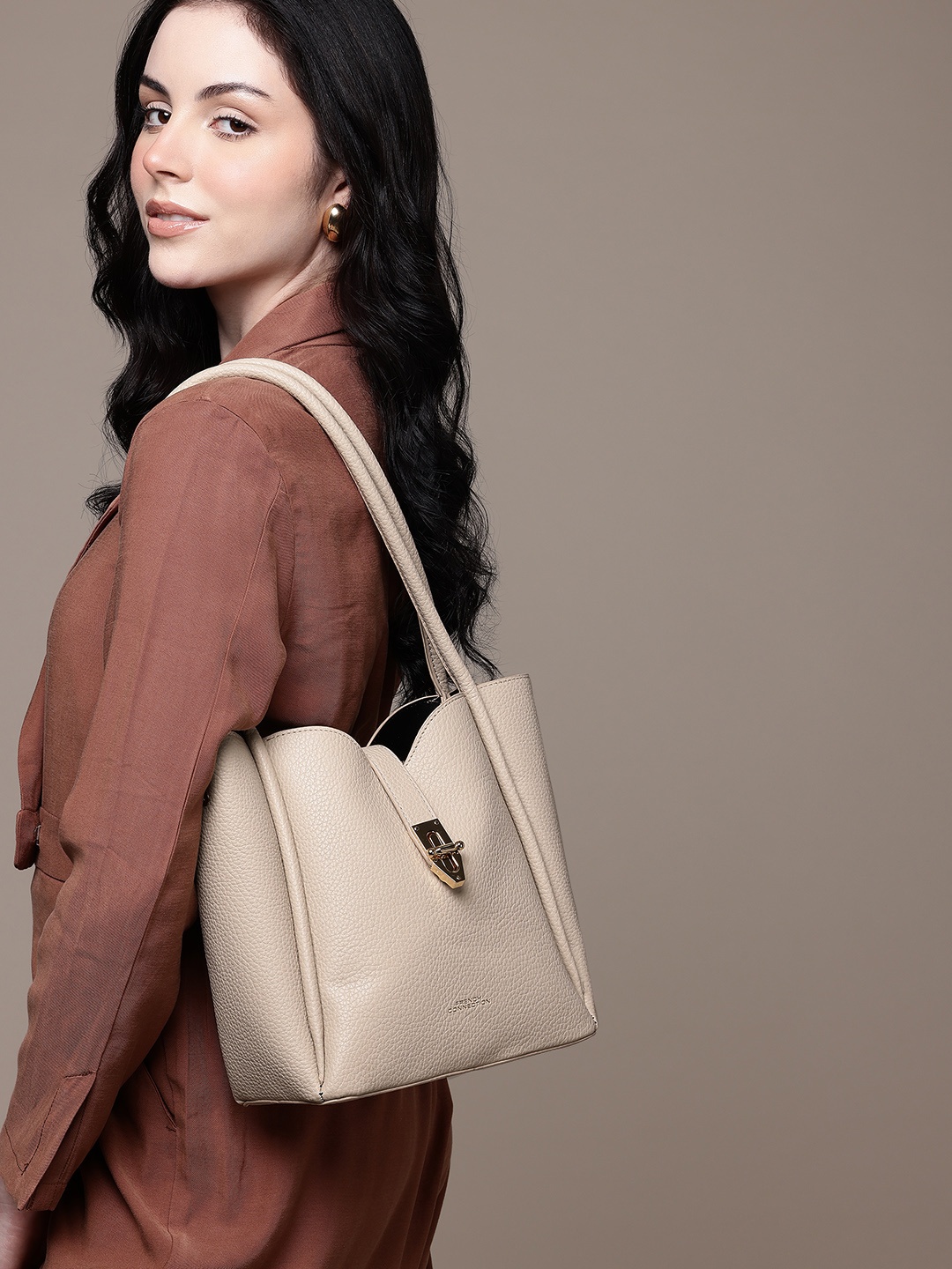 

French Connection Bucket Shoulder Bag, Beige