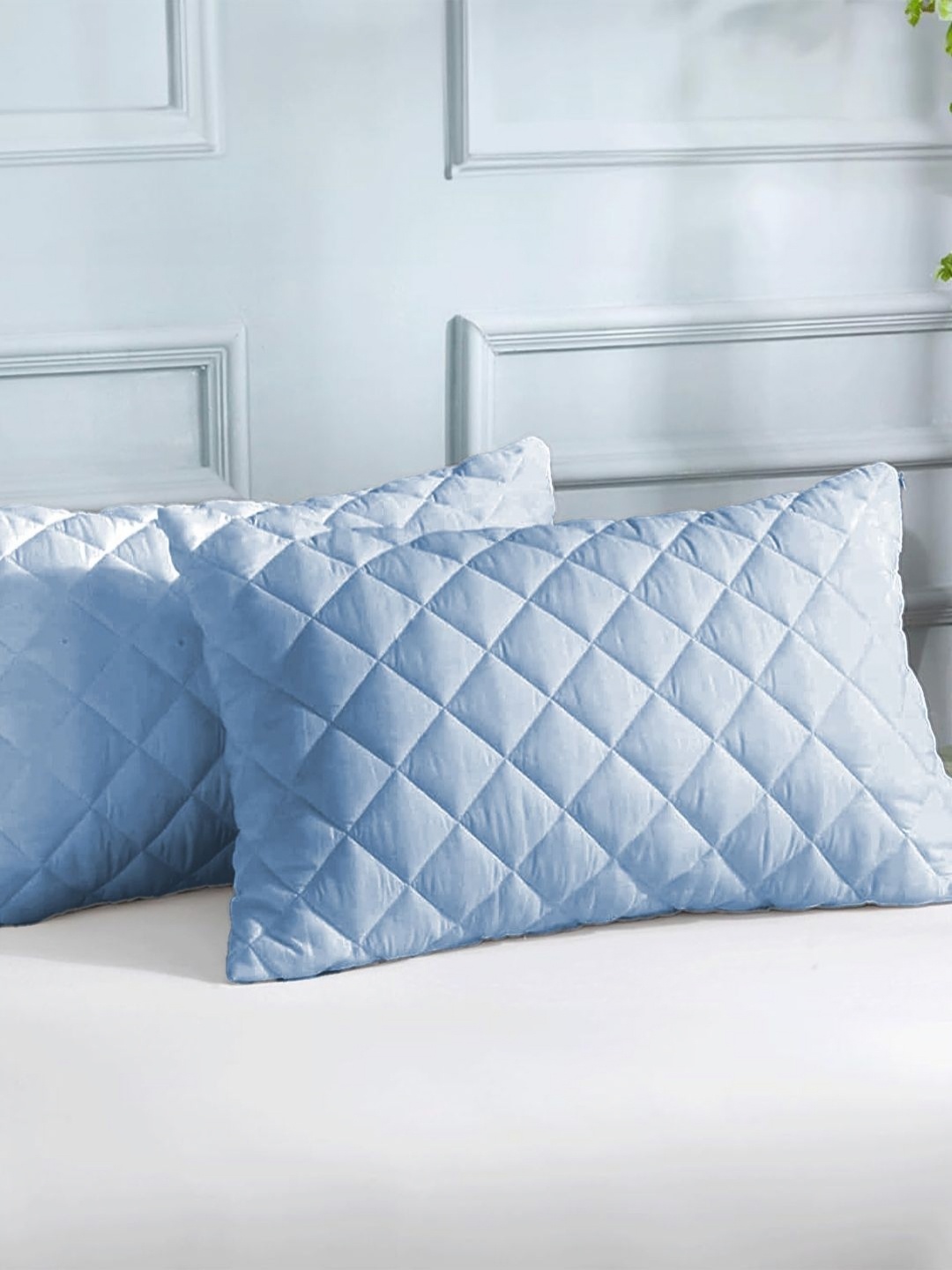 

LINENWALAS Happy Sleeping Blue 2 Pieces Checked Pure Cotton Rectangle Pillow Covers