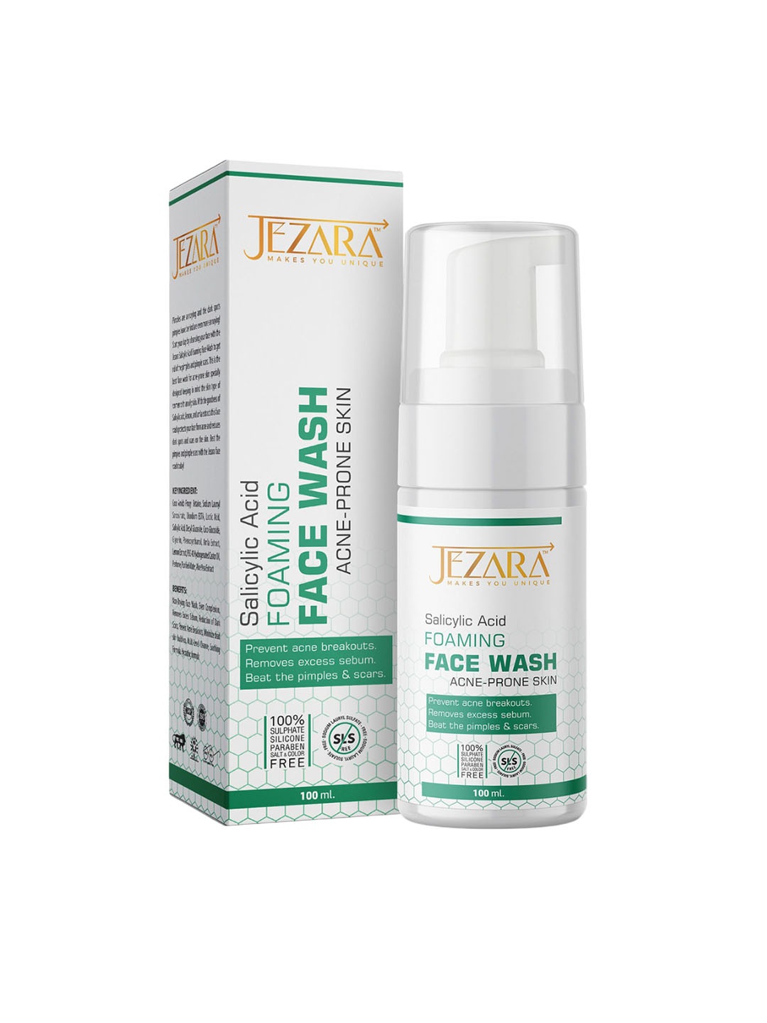 

JEZARA Salicylic Acid Foaming Face Wash For Acne Prone Skin - 100 ml, Green