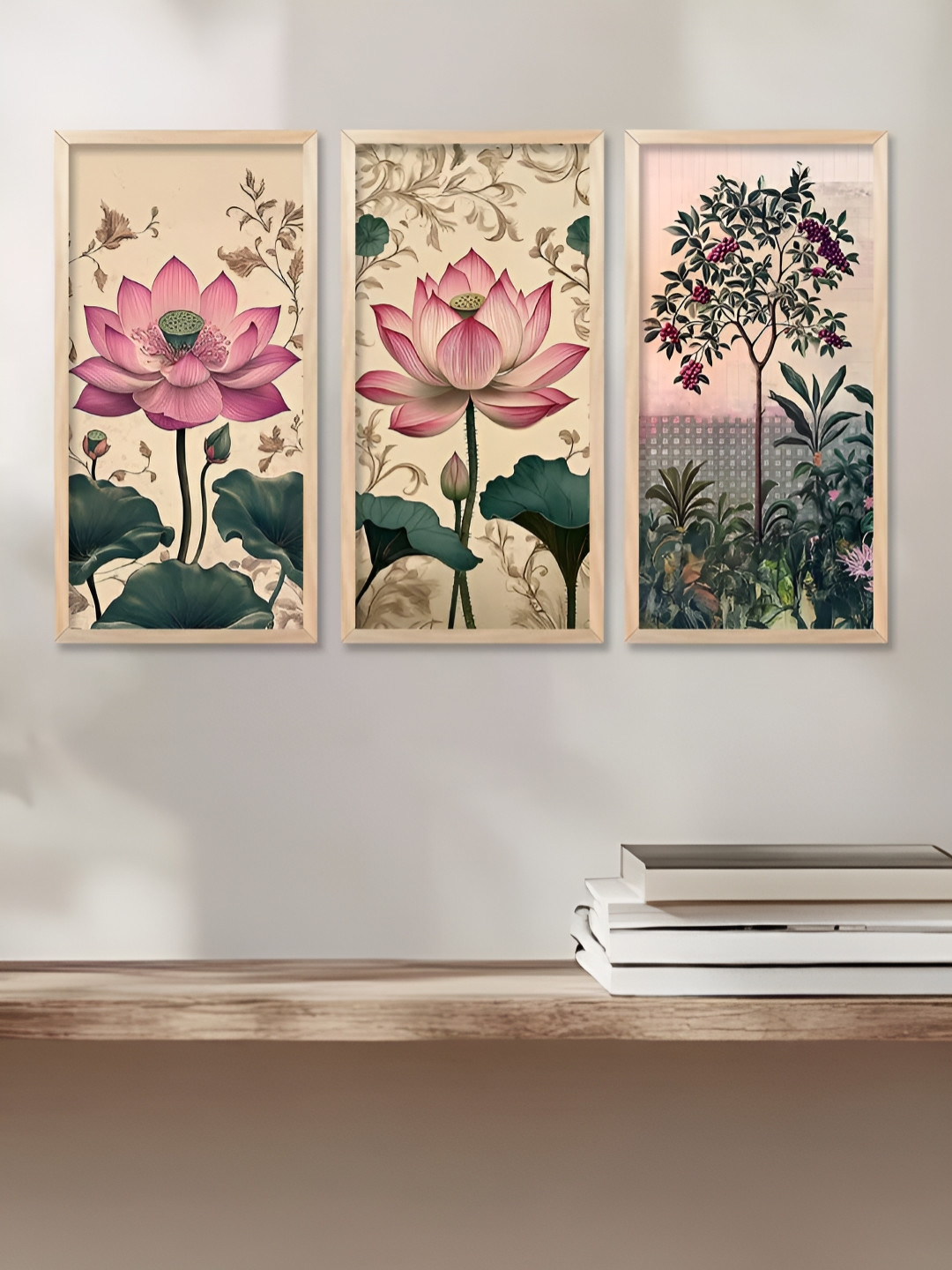 

WALLLANE Brown & Pink 3 Piece Wood Abstract Wall Paintings