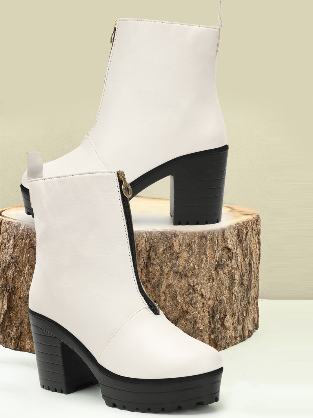 

Kliev Paris Women Comfortable Block Heeled Boots, White
