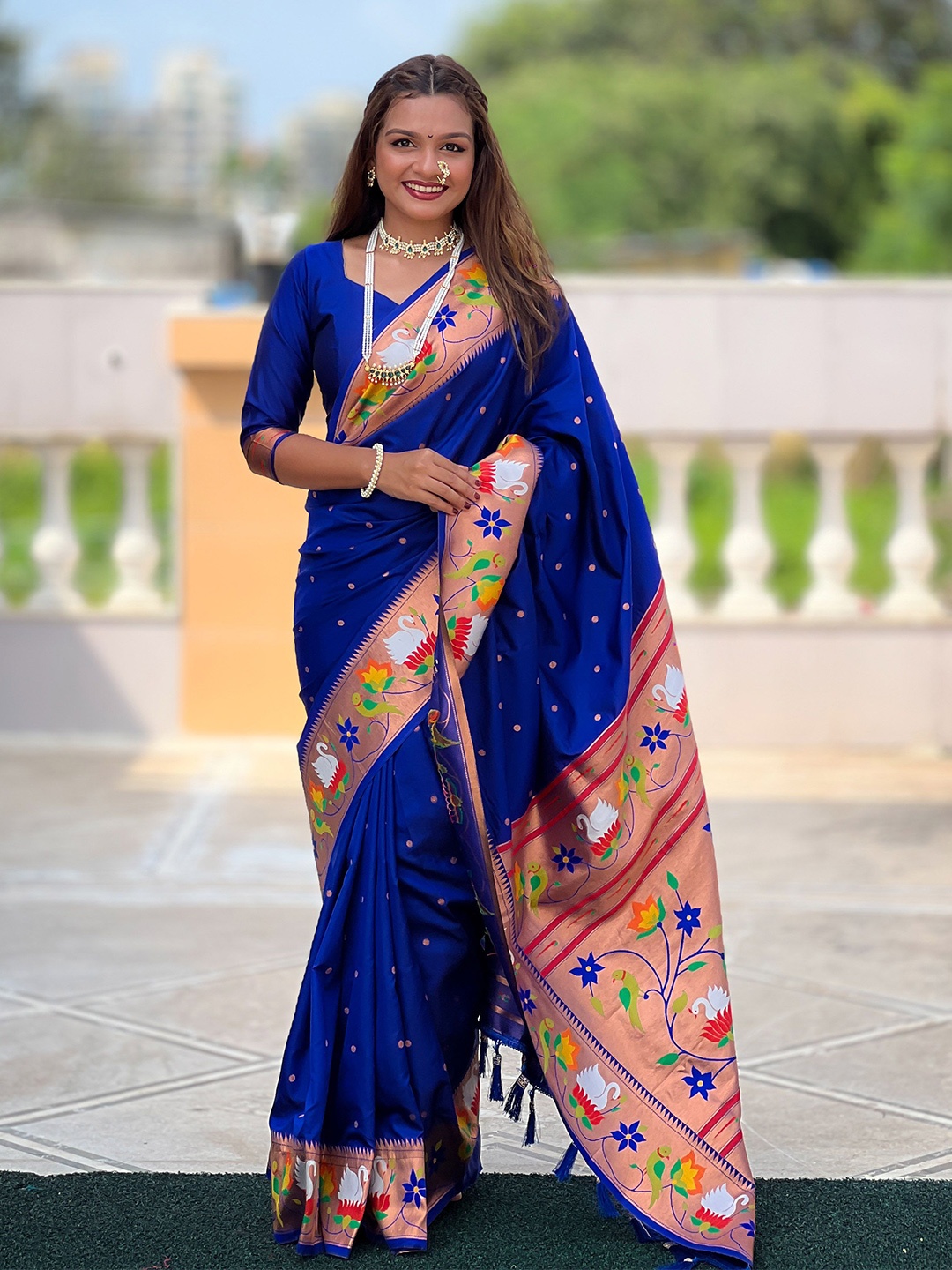 

Ekta Textiles Woven Design Zari Pure Silk Designer Paithani Saree, Blue