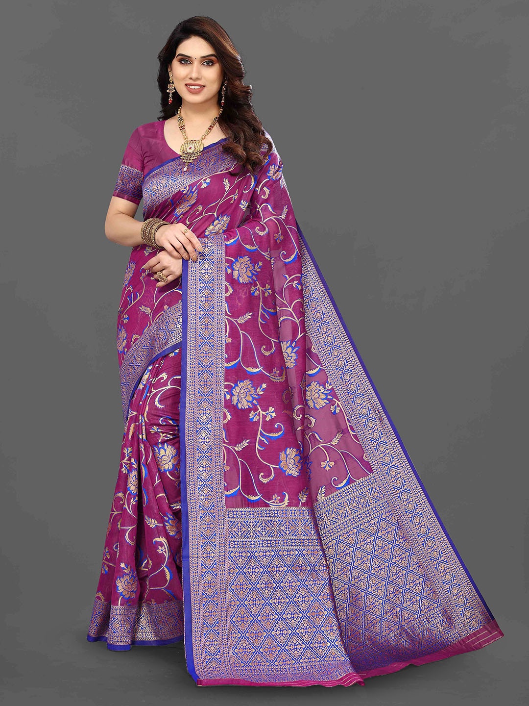 

Rizanx7 Woven Design Zari Jamdani Saree, Purple