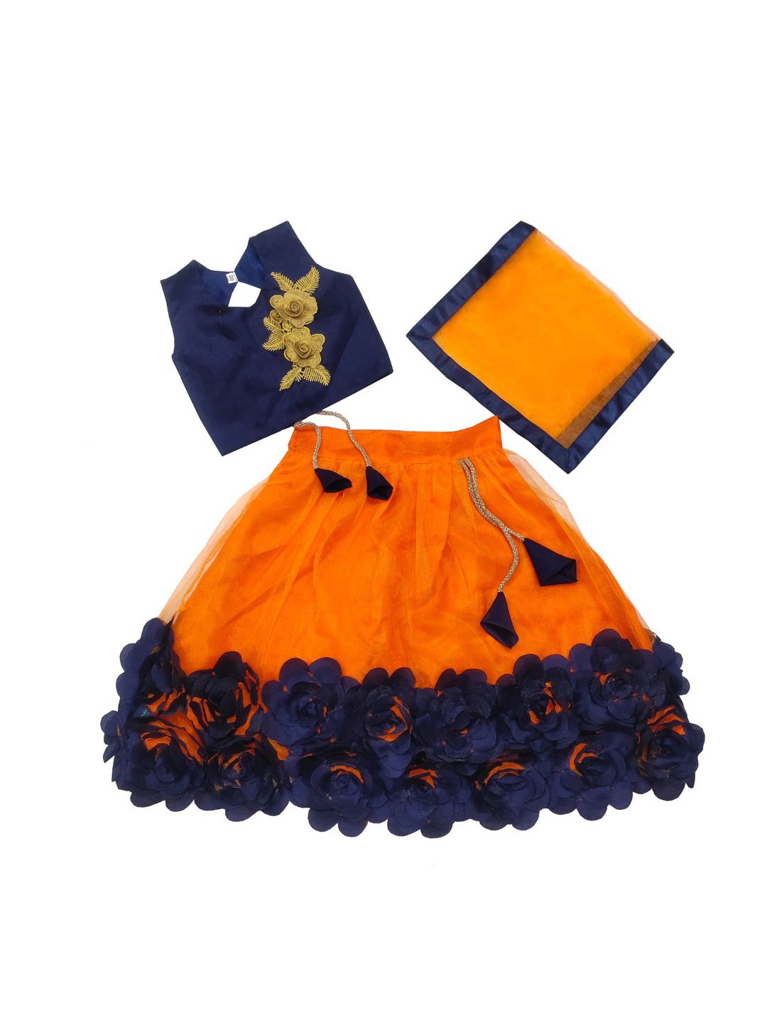 

satyamfab Girls Embroidered Patchwork Ready to Wear Lehenga & Blouse With Dupatta, Orange
