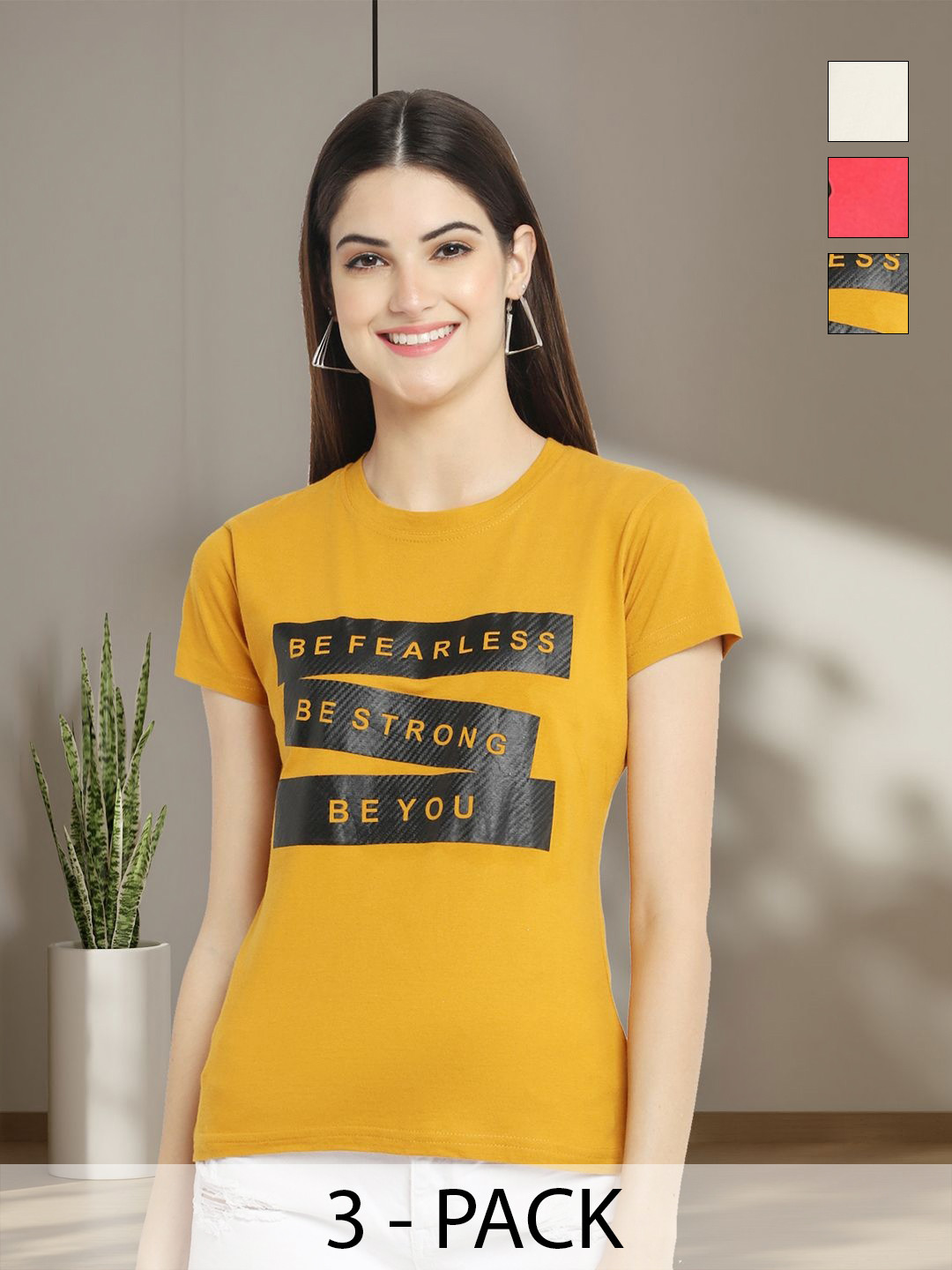 

Tromko Women Typography 3 Printed Applique T-shirt, Multi