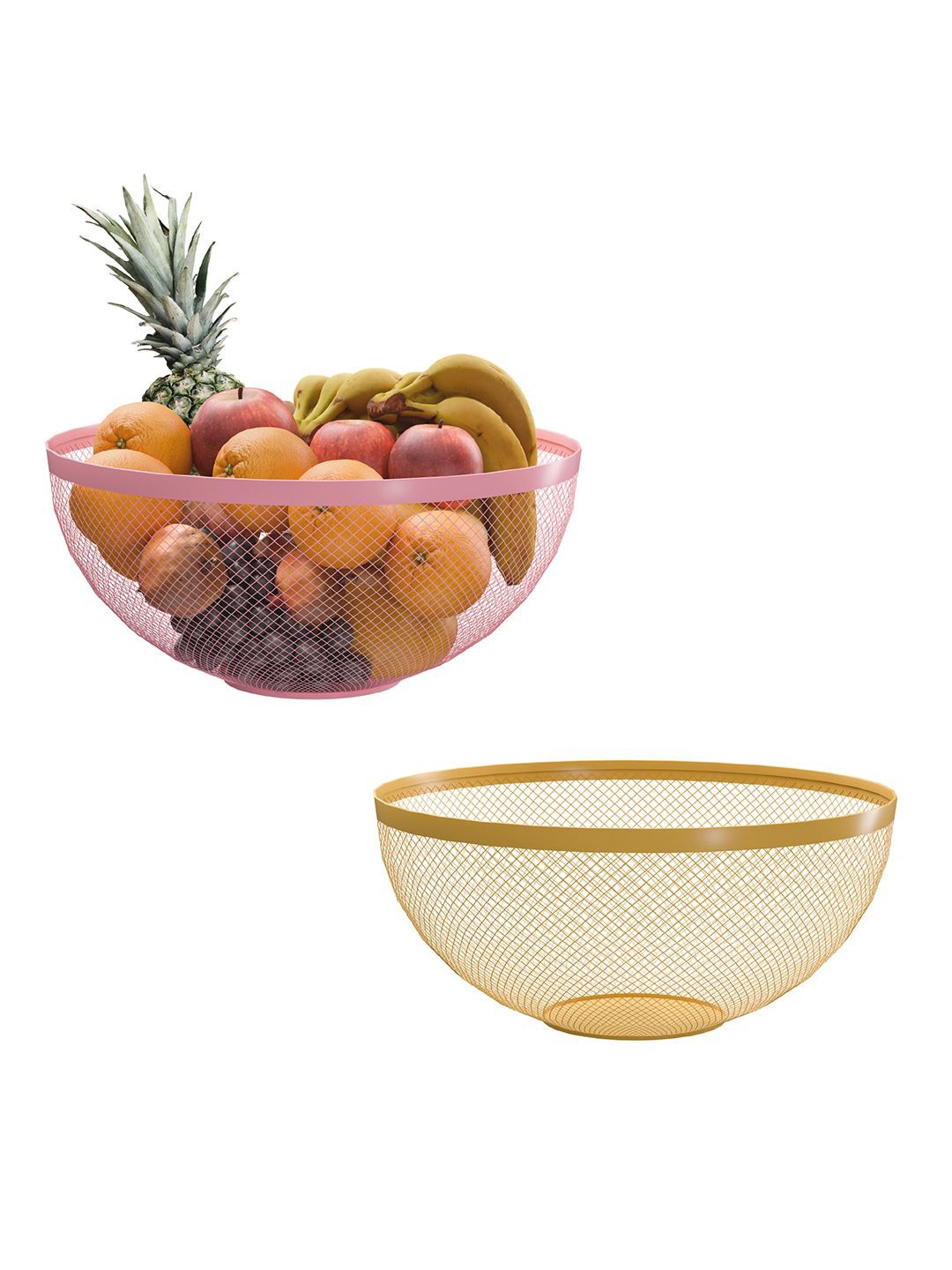 

Kuber Industries Pink & Gold Toned 2 Pieces Metal Fruit and Vegetable Baskets
