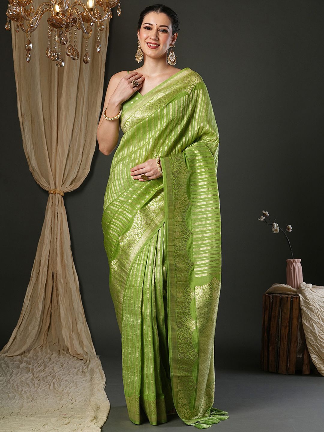 

Anouk Woven Design Zari Kanjeevaram Saree, Green