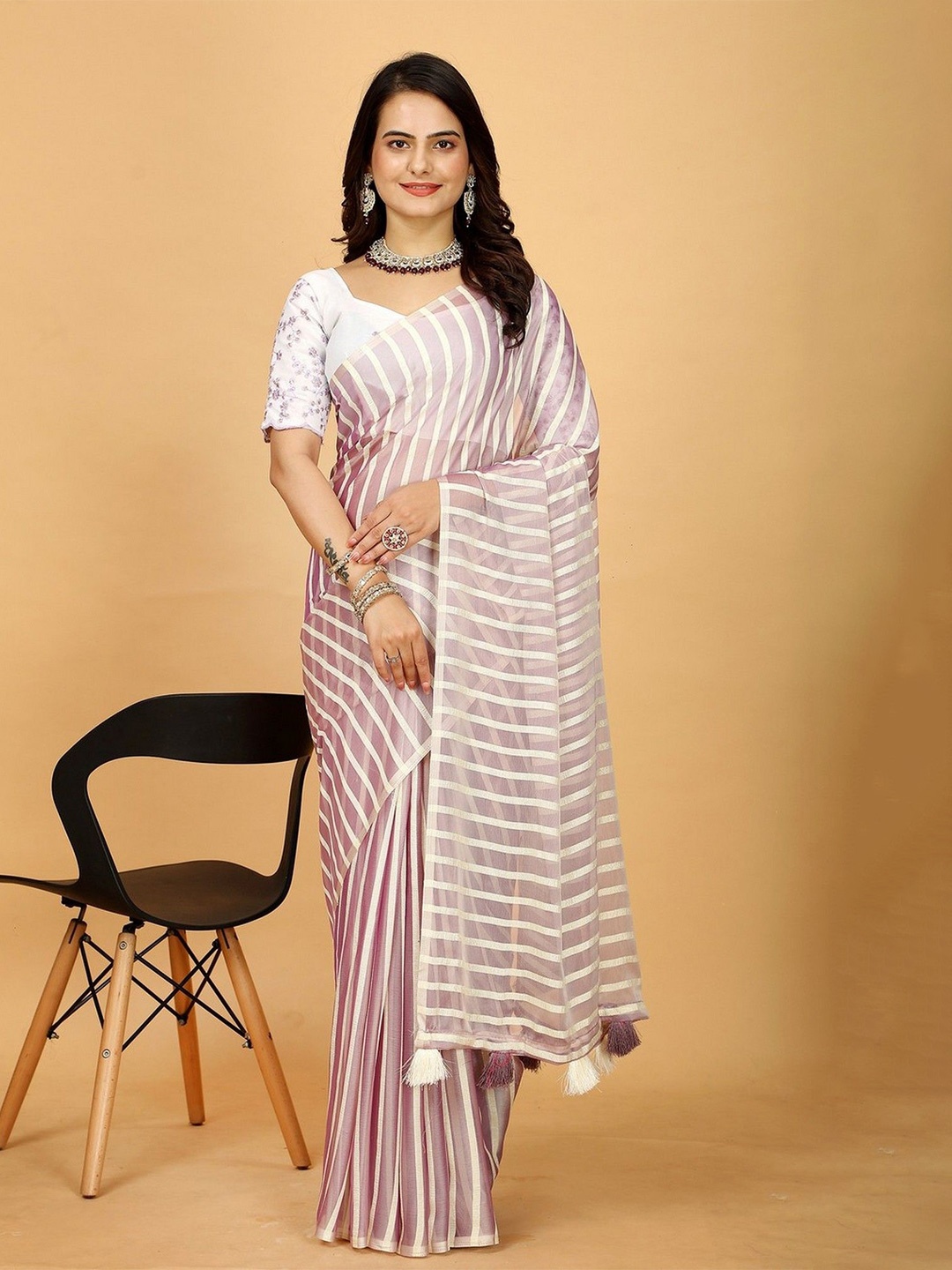 

K 5 Fashion Striped Art Silk Saree, Lavender