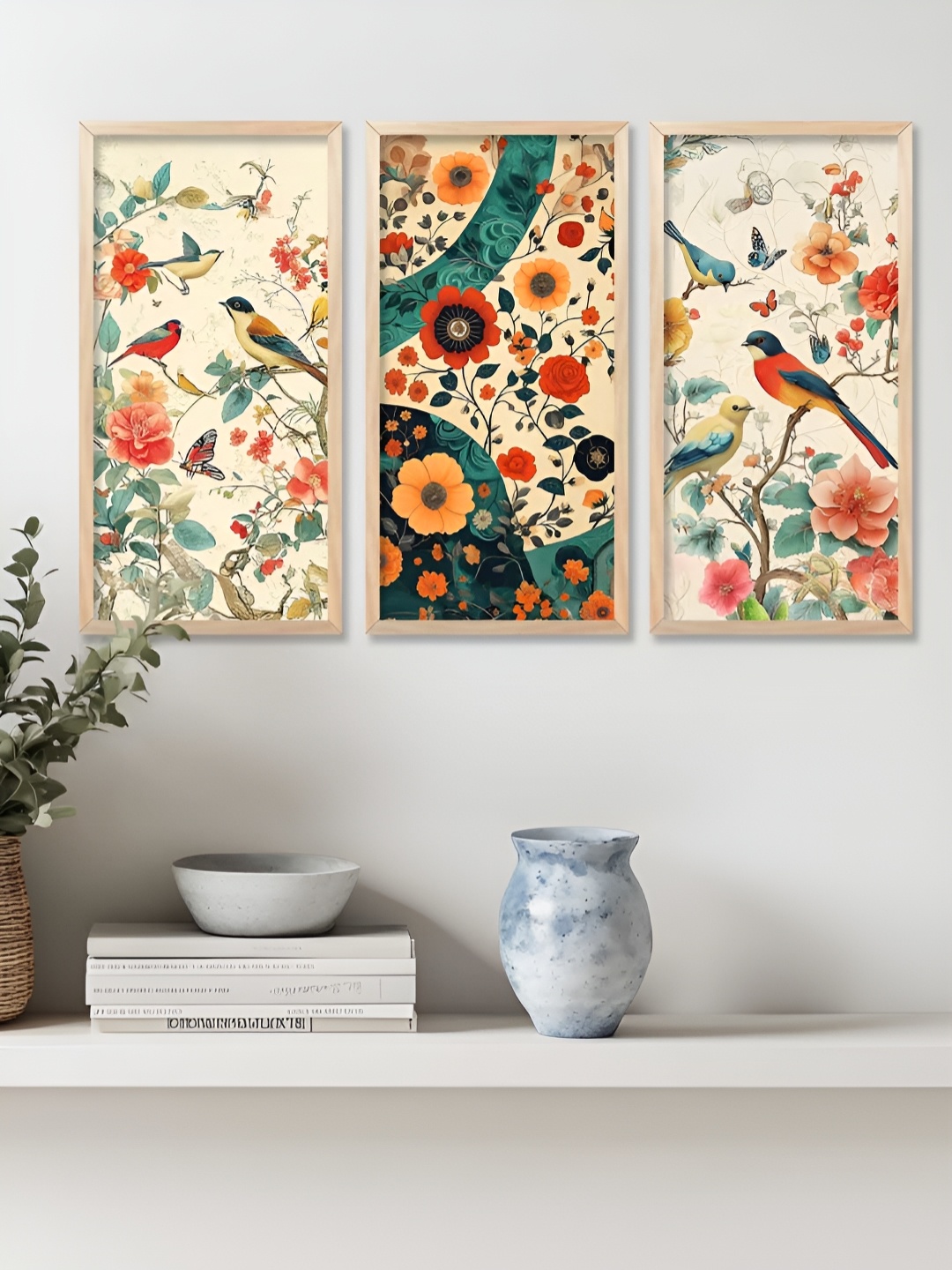 

WALLLANE Beige & Orange 3 Piece Wood Abstract Wall Paintings