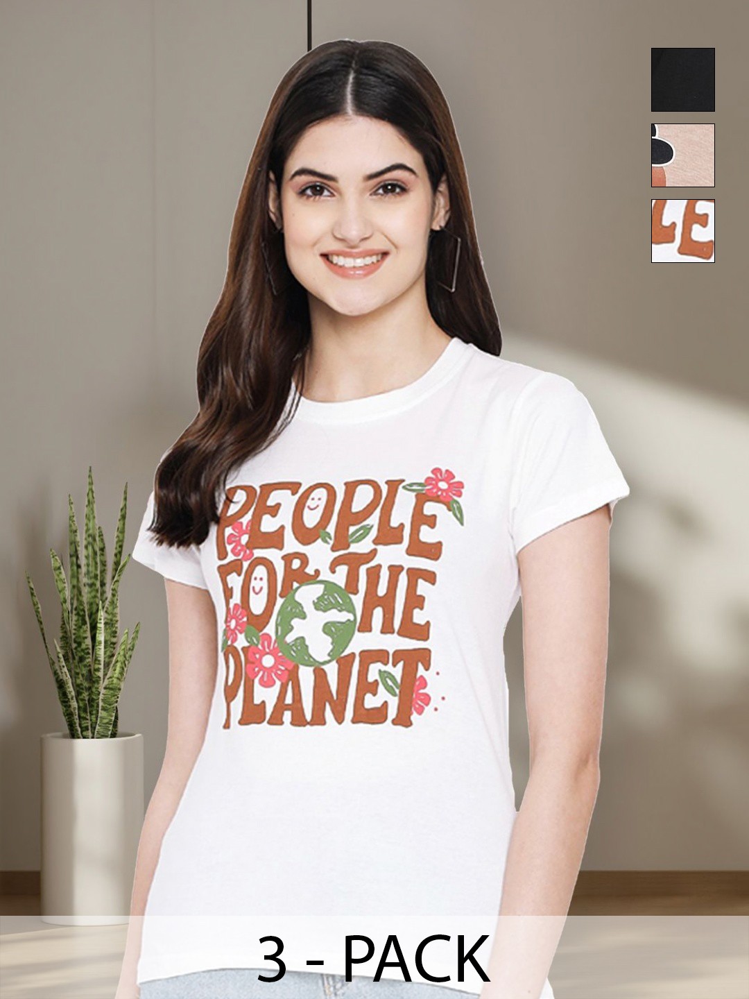 

Tromko Women Typography 3 Printed Applique T-shirt, Multi