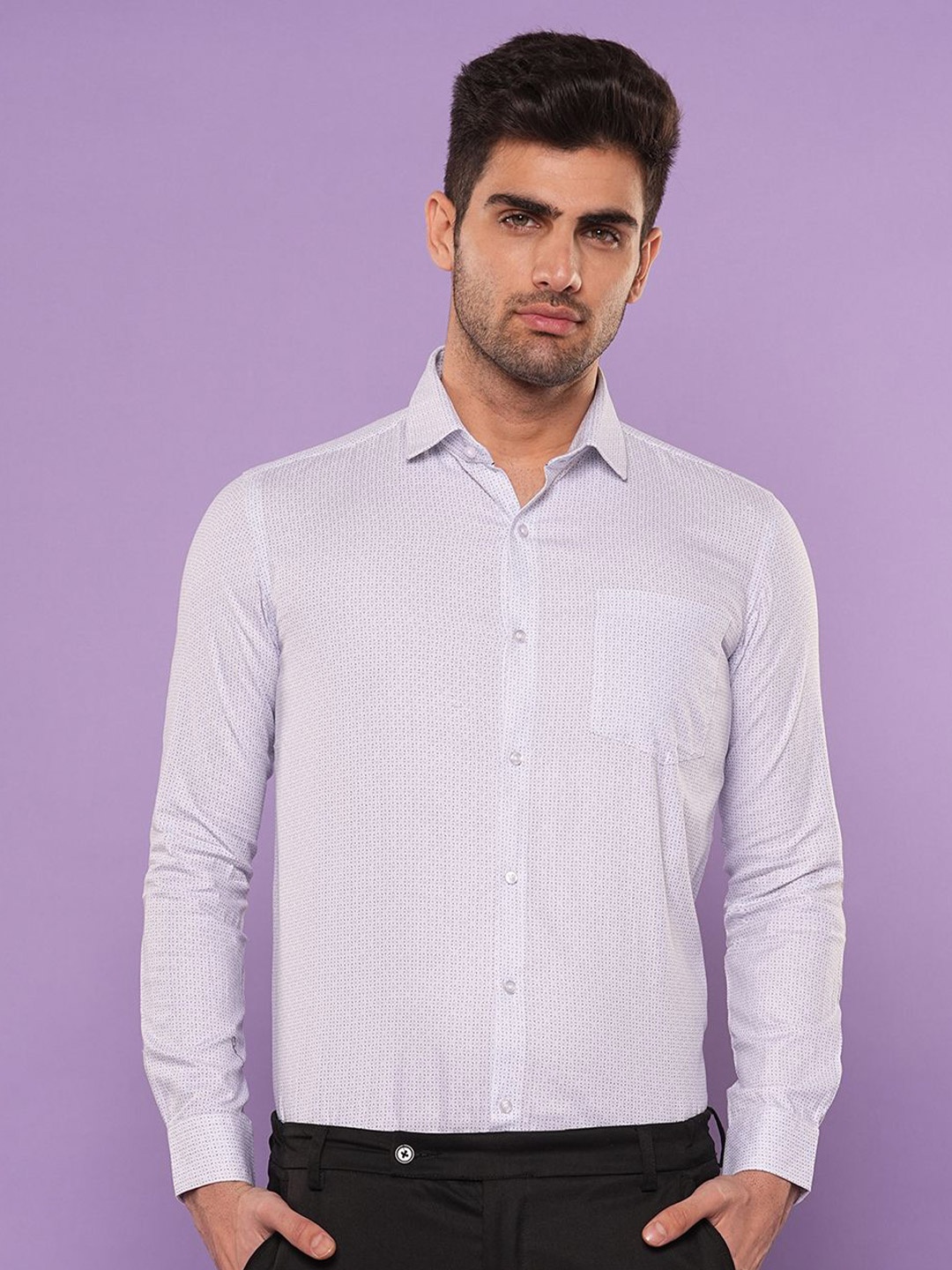 

John Philips Men Slim Fit Opaque Printed Casual Shirt, Blue