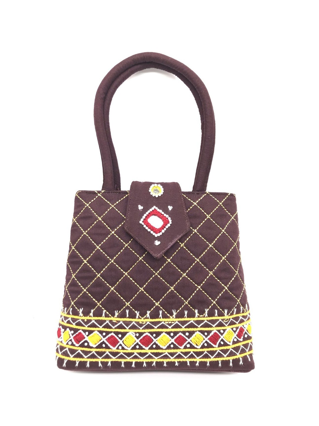 

SriShopify Handicrafts Embellished Structured Handheld Bag, Coffee brown