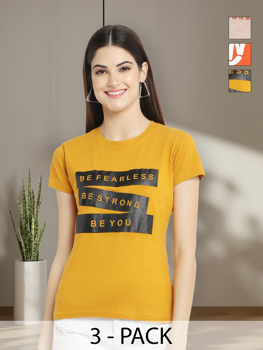 

Tromko Women Typography 3 Printed Applique T-shirt, Multi