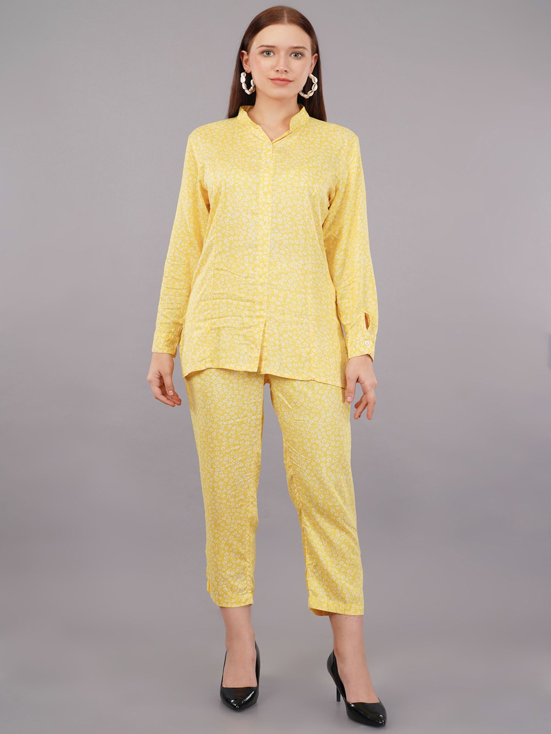 

Kellberry Printed Cotton Shirt With Trouser Co-Ords, Yellow