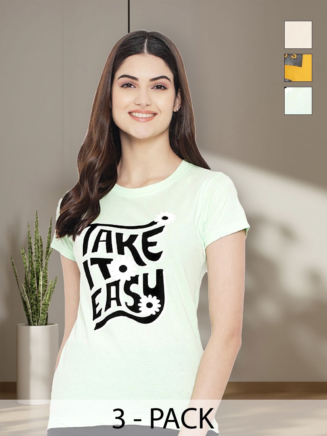 

Tromko Women Typography 3 Printed Applique T-shirt, Multi