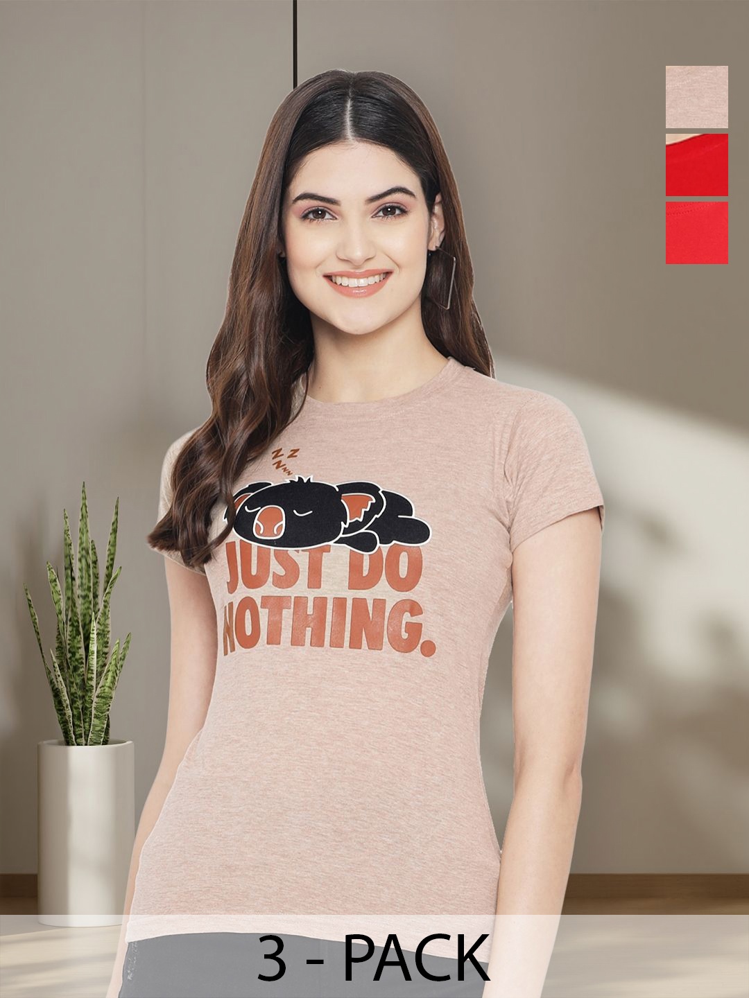 

Tromko Women Typography 3 Printed Applique T-shirt, Multi