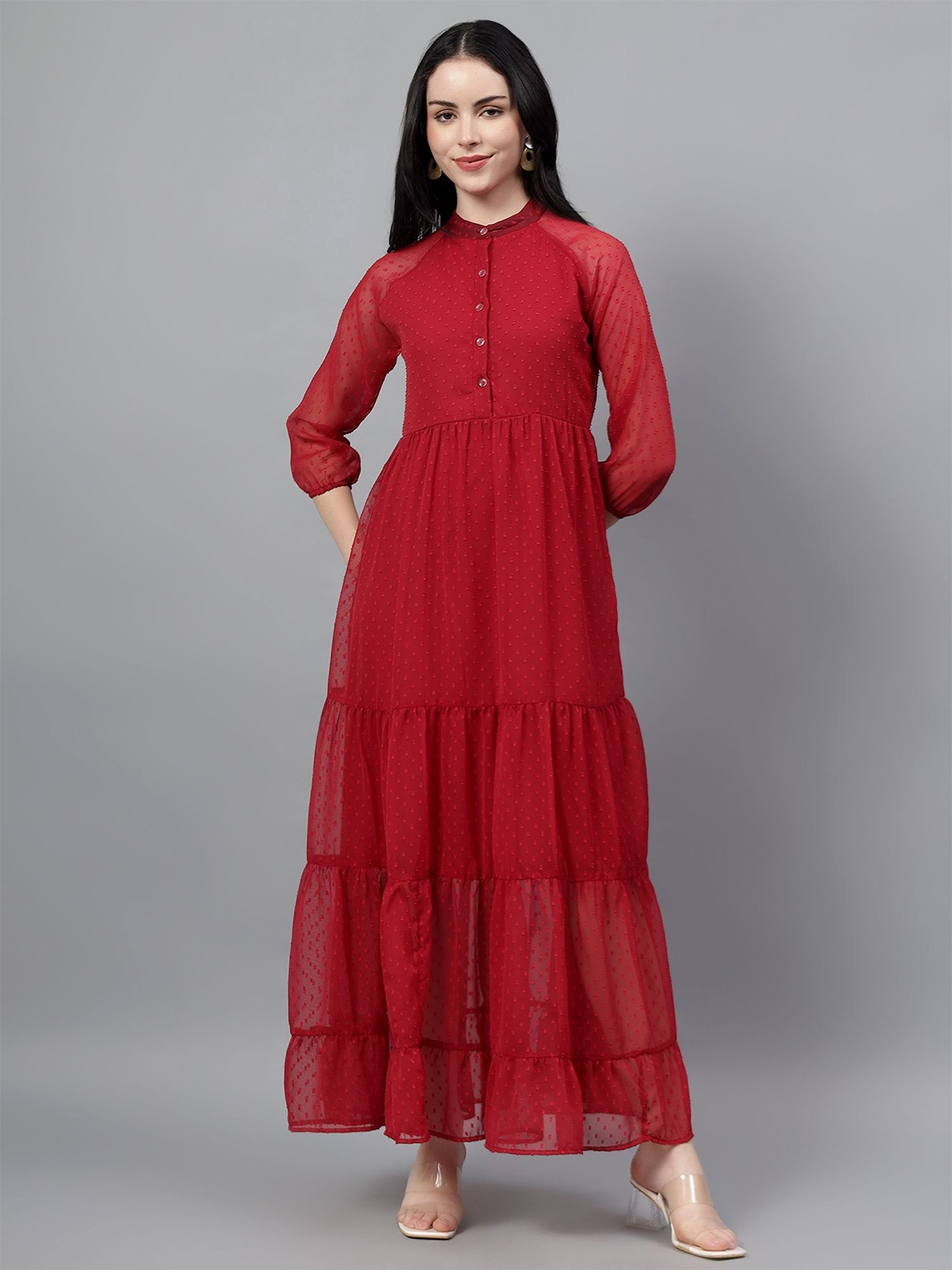 

Bright Nex Puff Sleeve Fit & Flare Maxi Dress, Maroon