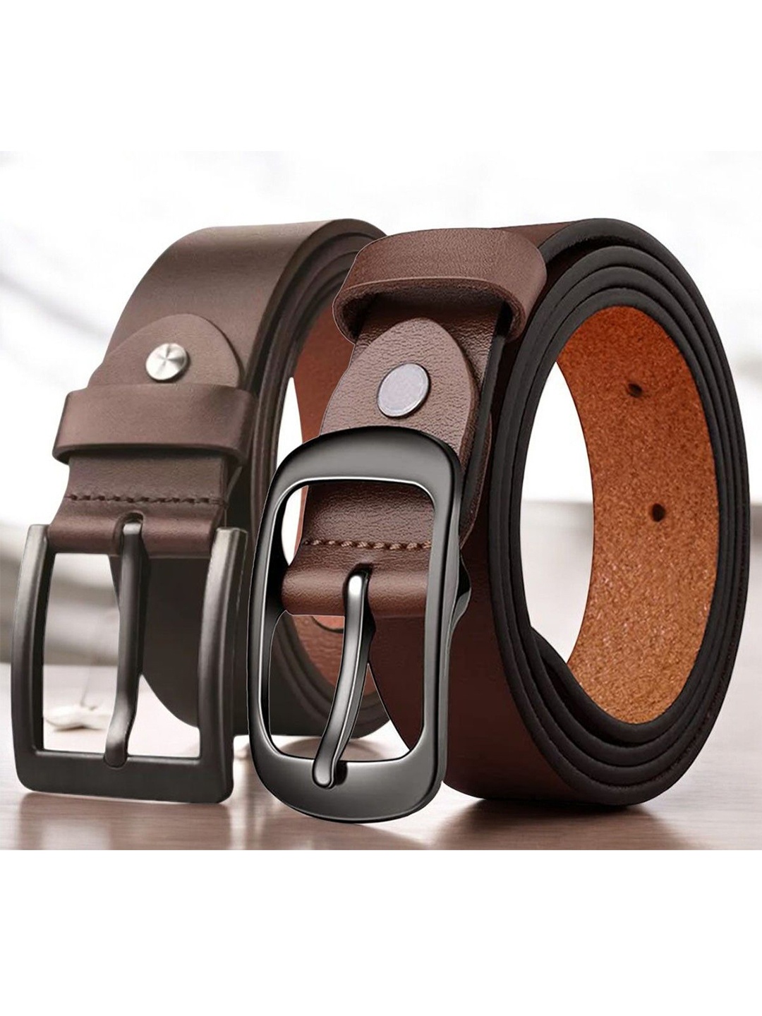 

The Roadster Lifestyle Co Set Of 2 Leather Formal Belts, Brown