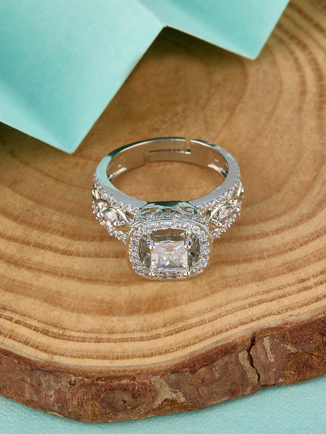 

TKRB SALES 925 Sterling Silver Rhodium-Plated Cubic Zirconia Adjustable Finger Ring