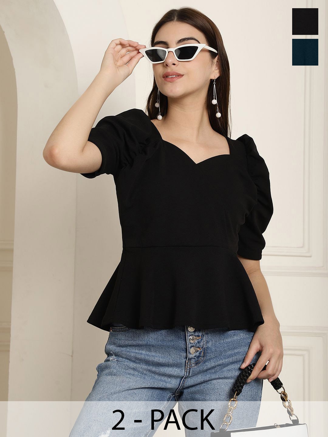 

Tromko Sweetheart Neck Puff Sleeve Top, Multi