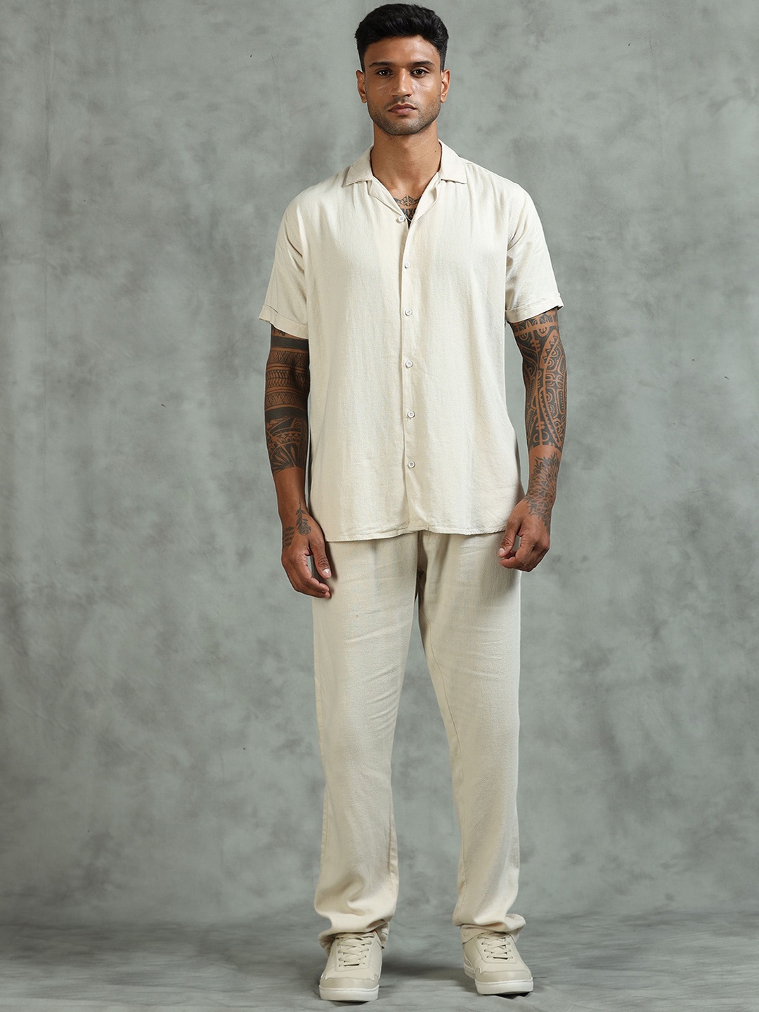 

beevee Lapel Collar Shirt With Trouser Co-Ords, Beige
