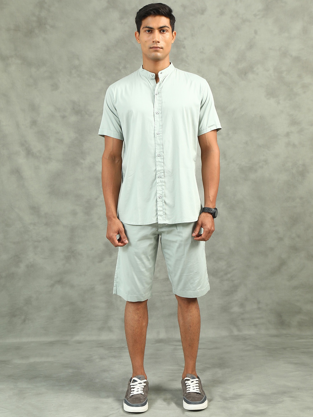 

beevee Band Collar Shirt With Shorts Co-Ords, Green
