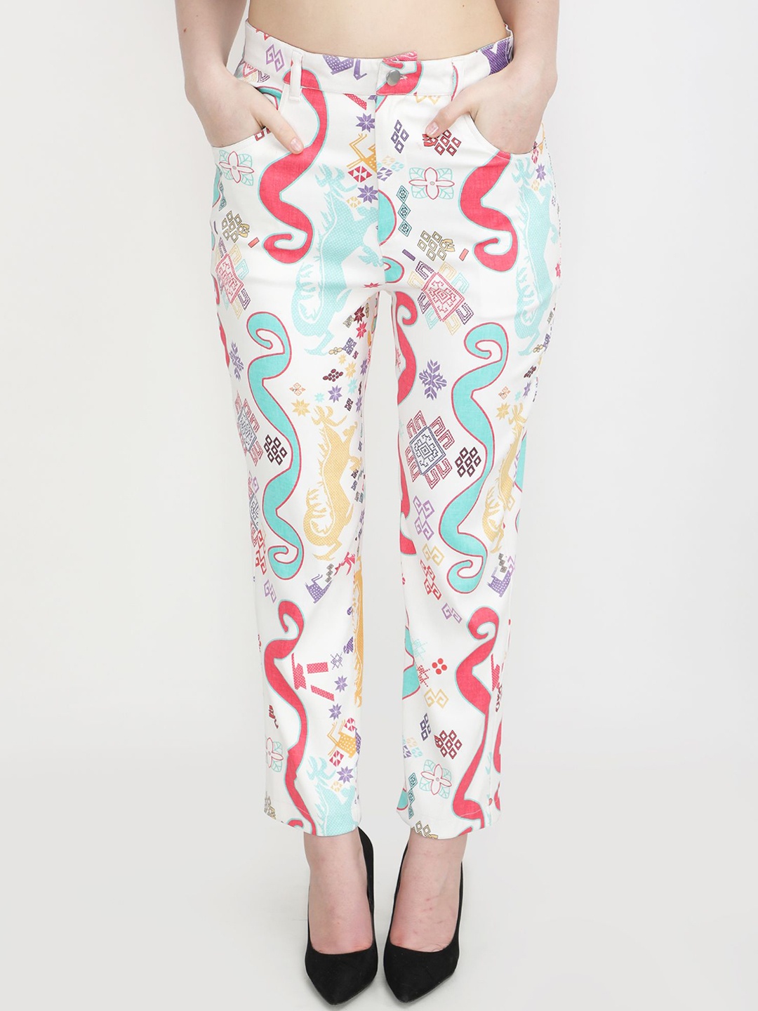 

JAKANARY Women Floral Printed Relaxed Easy Wash Trousers, Multi