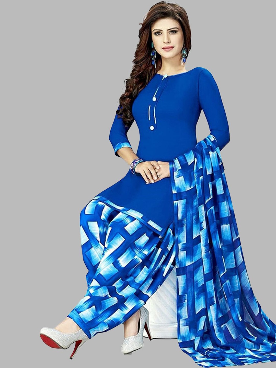 

SIMPLYETHNIC Geometric Printed Unstitched Dress Material, Blue