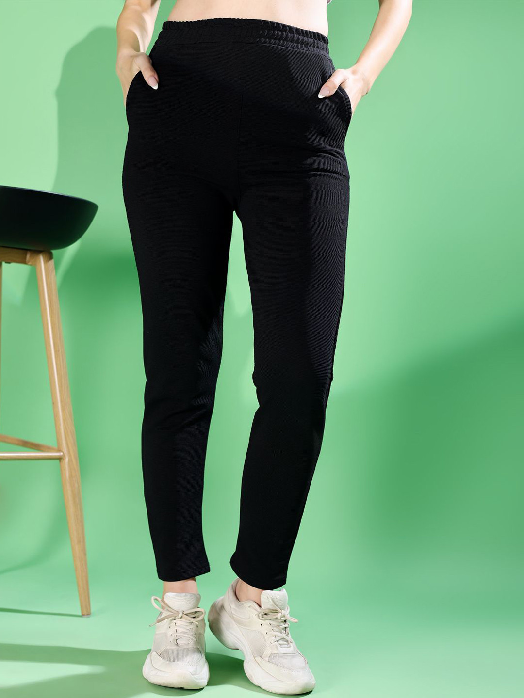 

Fashion2wear Women Original Slim Fit High-Rise Easy Wash Chinos Trousers, Black