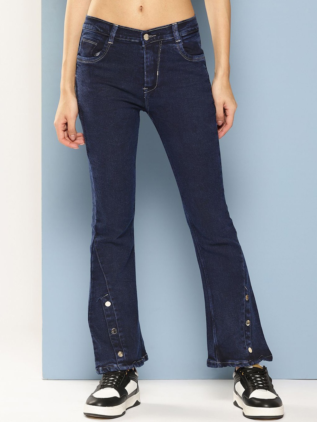 

BAESD Women Comfort Relaxed Fit Mildly Distressed Stretchable Jeans, Blue