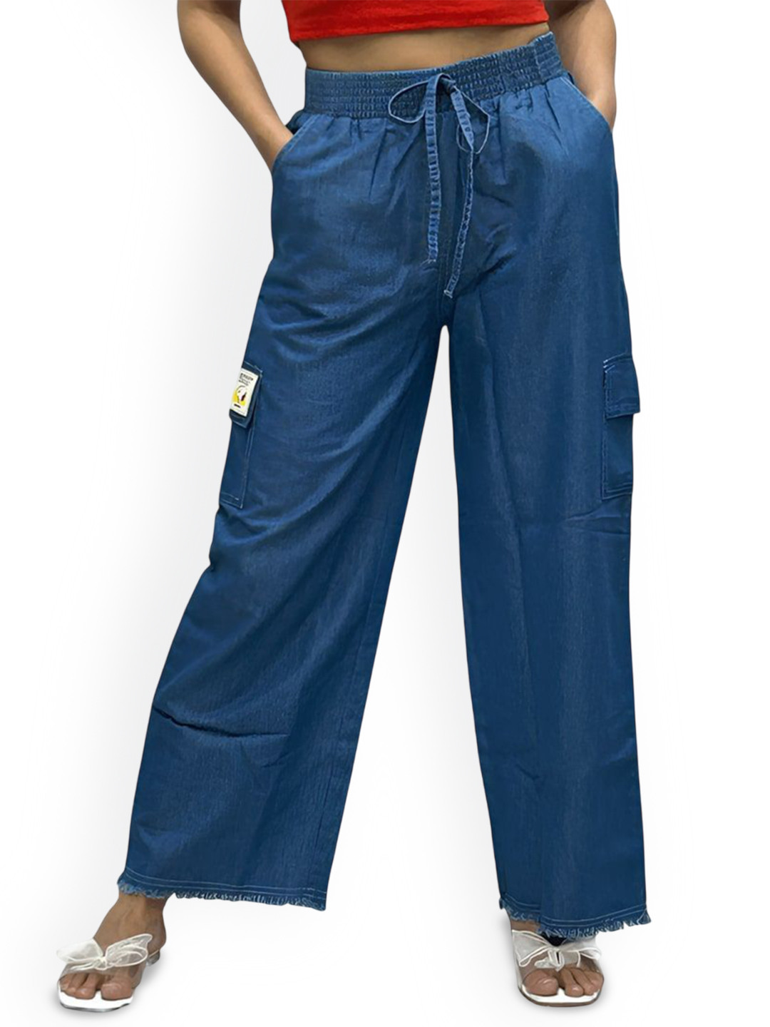 

REOUTLOOK Women Comfort Loose Fit High-Rise Cargos Trousers, Blue