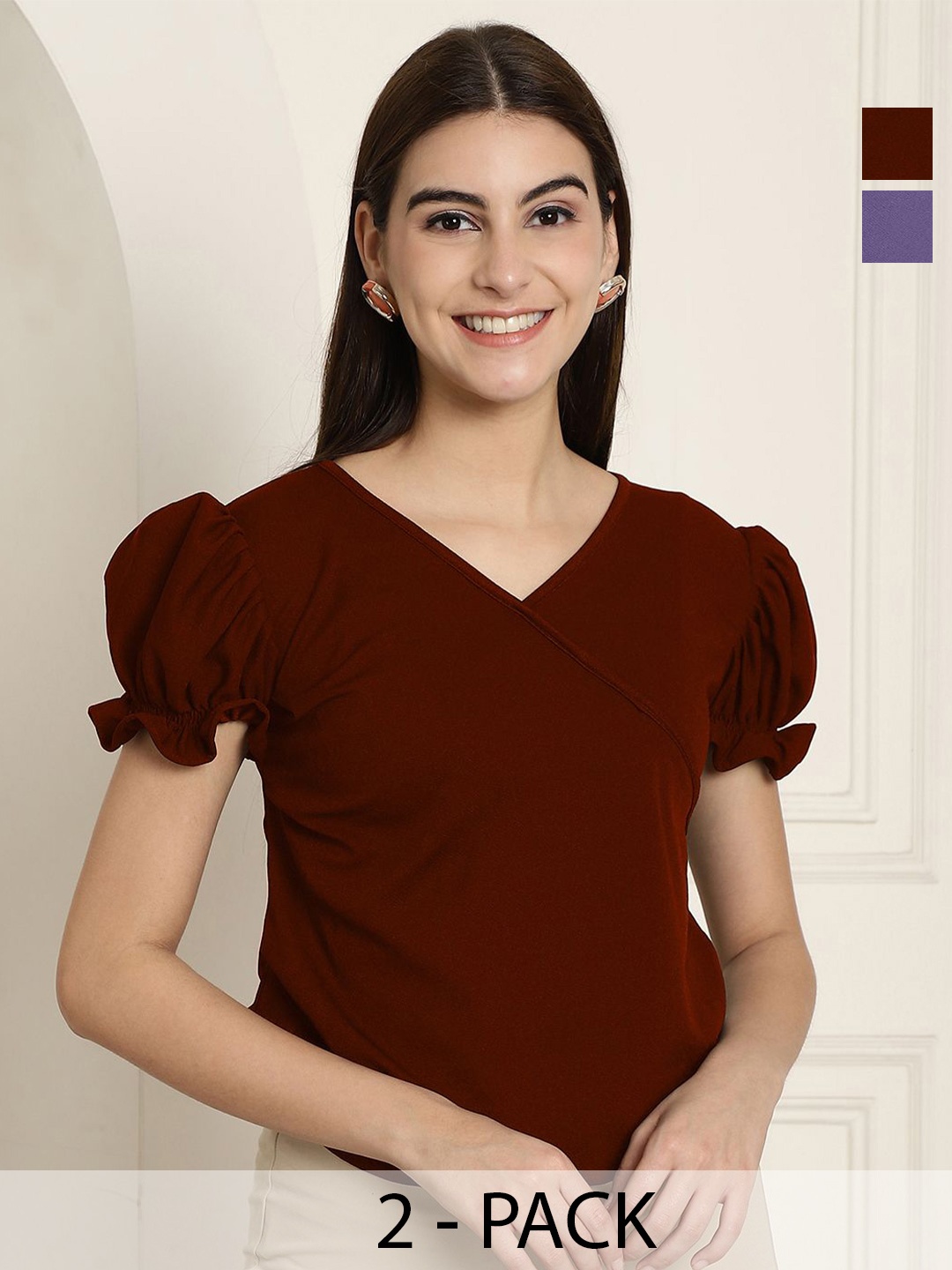 

Tromko Women Pack of 2 Fitted Top, Maroon