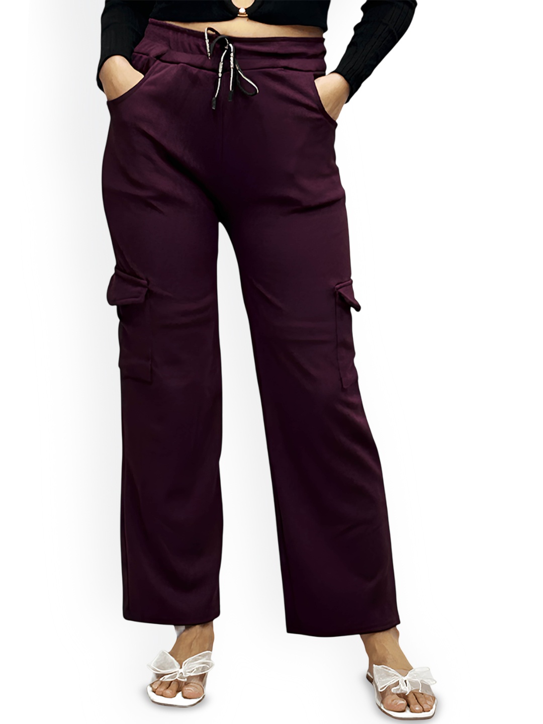 

MULTIWA Women Classic High-Rise Cargos Trousers, Maroon