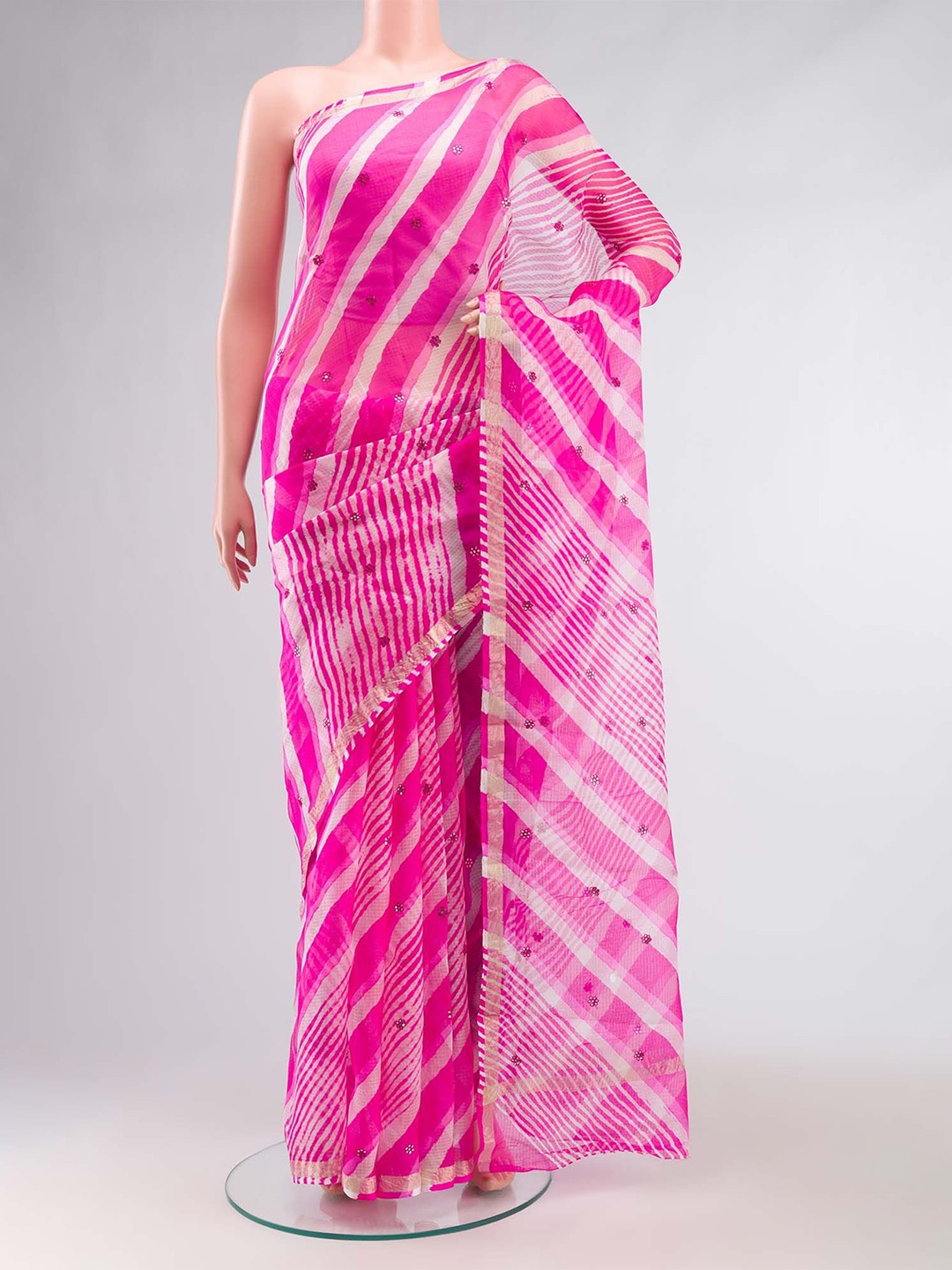 

Nalli Striped Pure Silk Saree, Pink