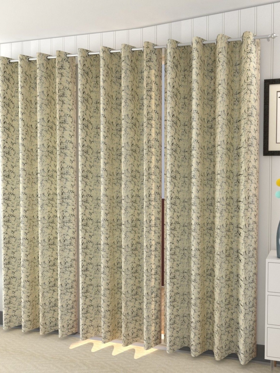 

Galaxy Home Decor Cream-Coloured 3 Pieces Abstract Printed Velvet Long Door Curtains