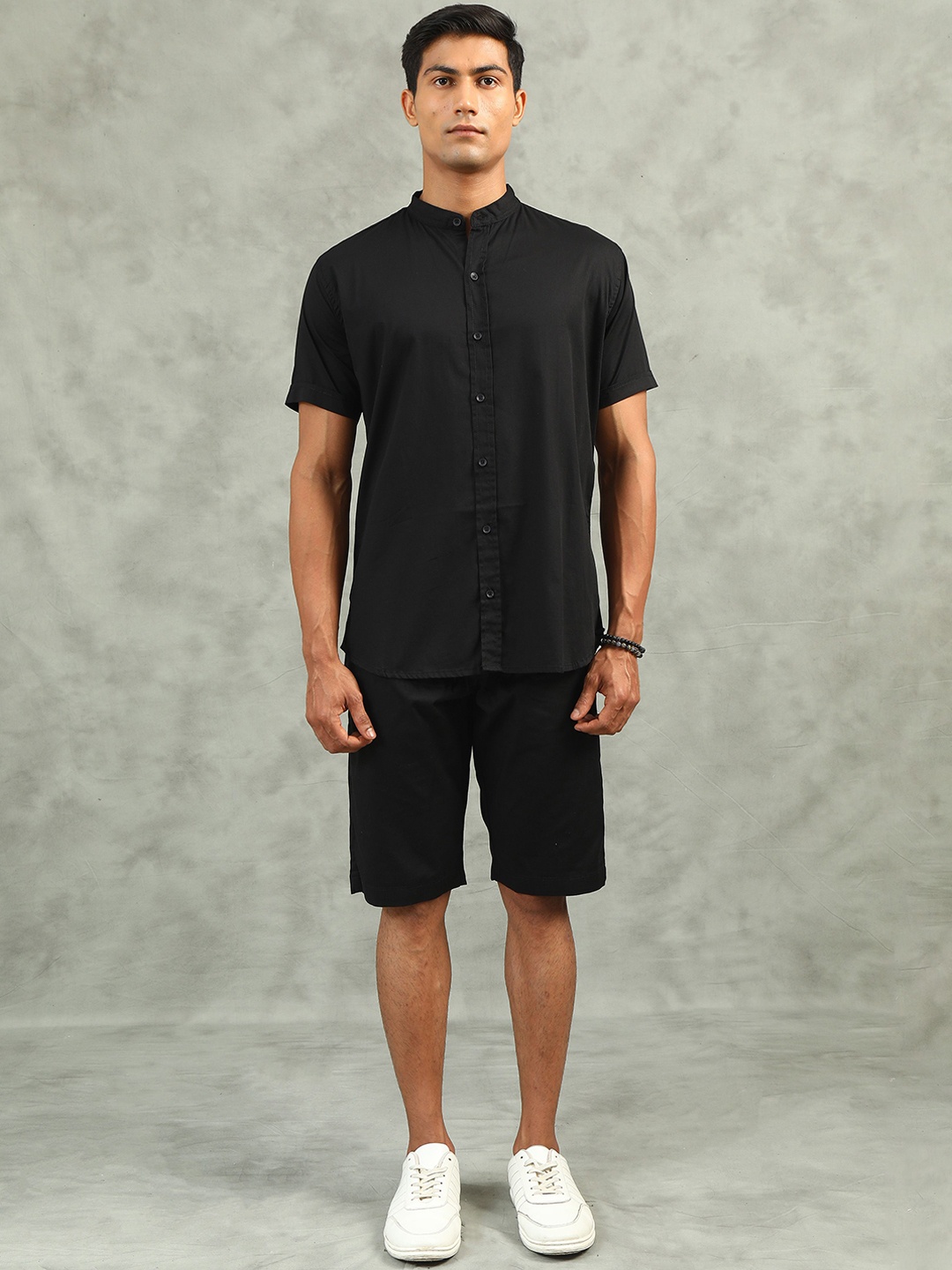 

beevee Band Collar Shirt With Shorts Co-Ords, Black