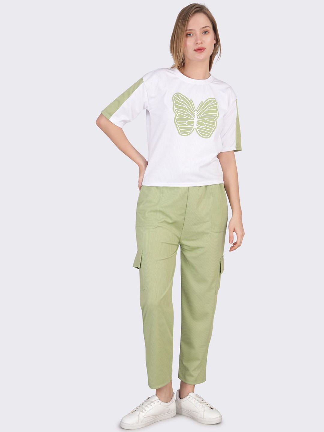 

SMSHOPMORE Printed 100% Cotton T-Shirt With Trouser Co-Ords, Green