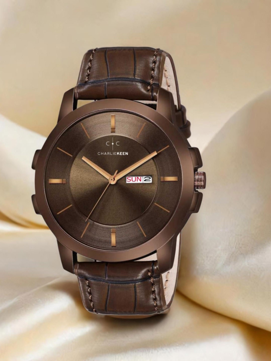 

CHARLIEKEEN Men Brass Embellished Dial & Leather Straps Analogue Watch CC-GR100-BRW-BRW, Brown
