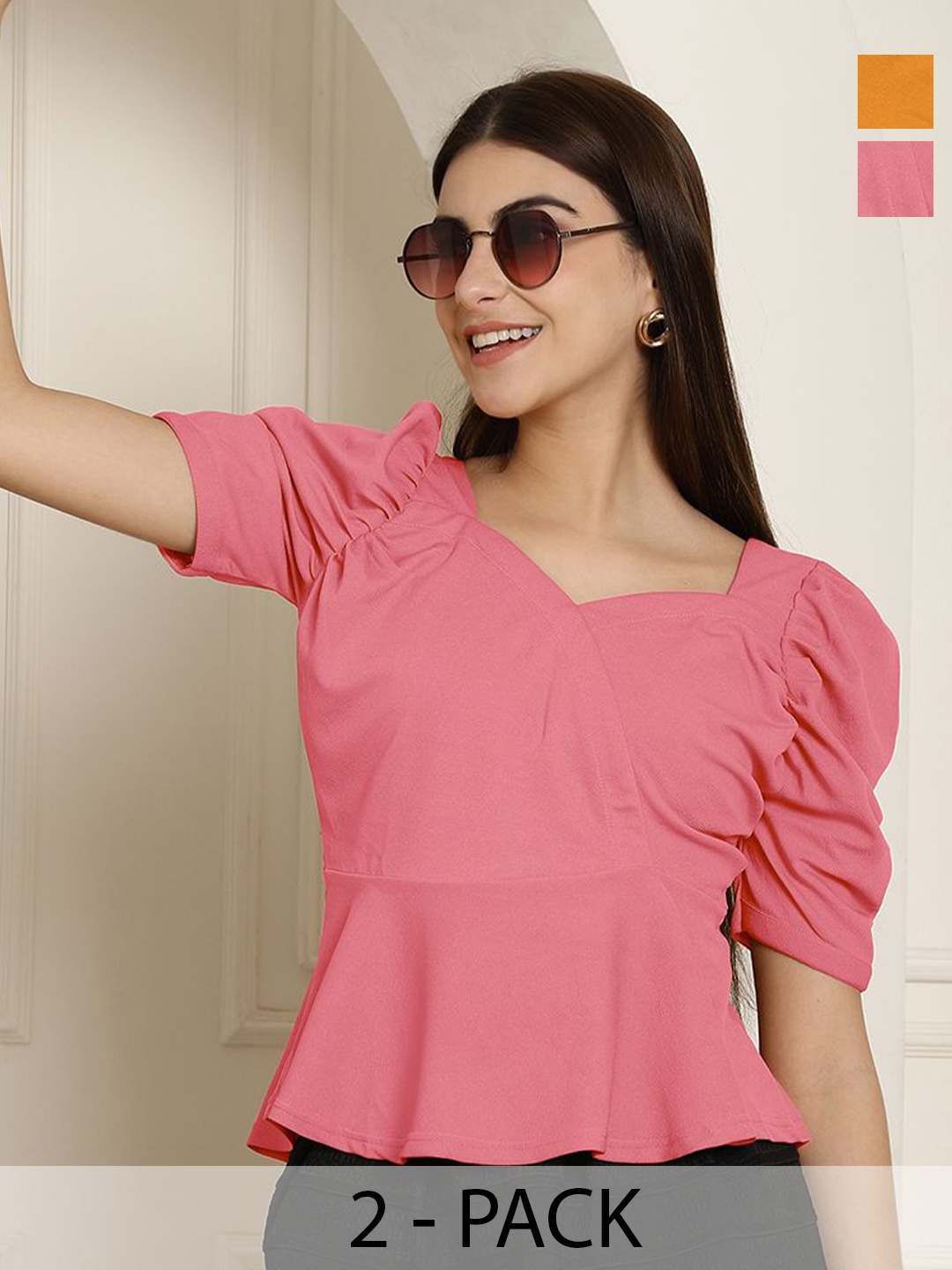 

Tromko Sweetheart Neck Puff Sleeve Top, Multi