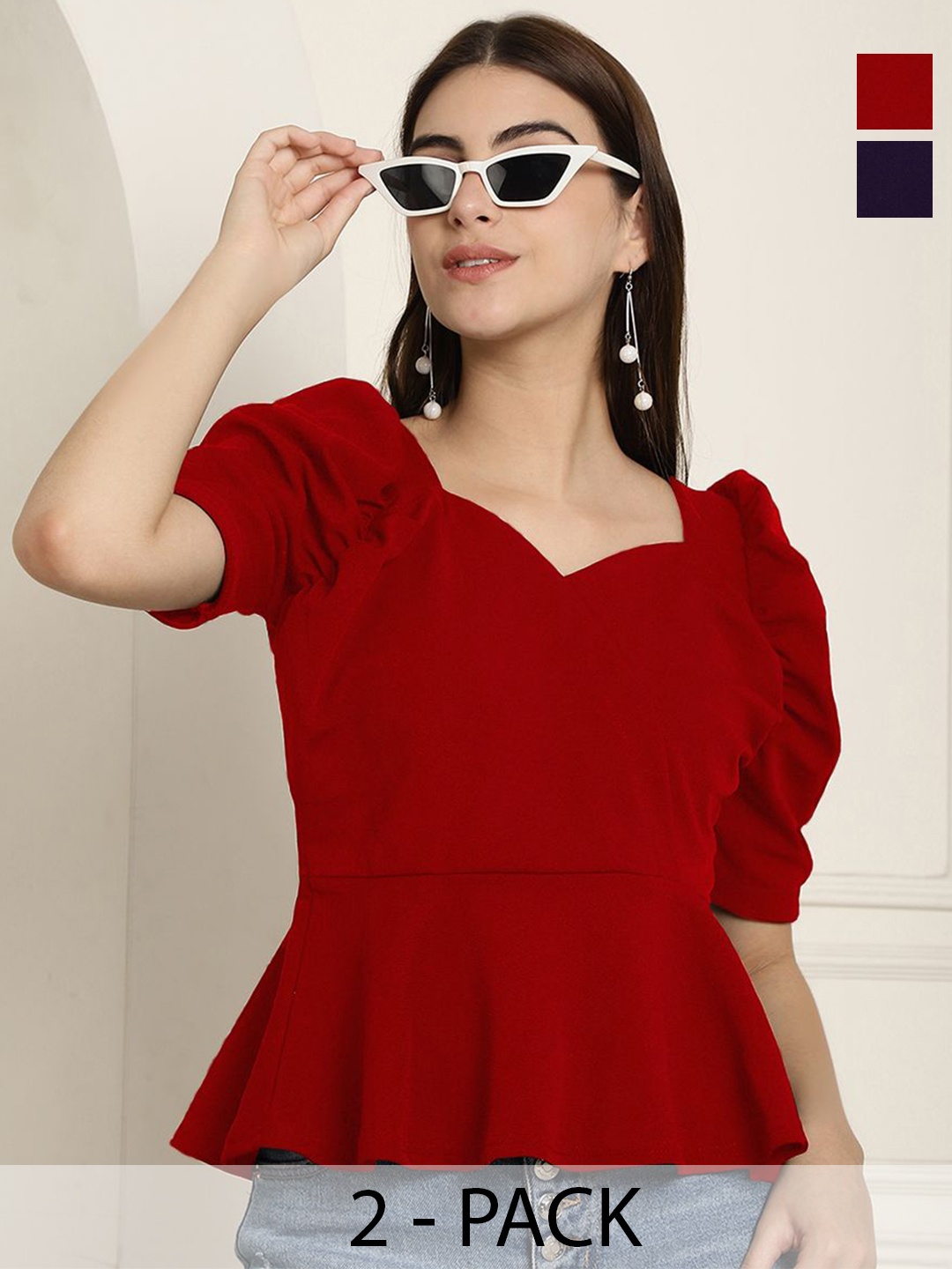 

Tromko Sweetheart Neck Puff Sleeve Top, Multi