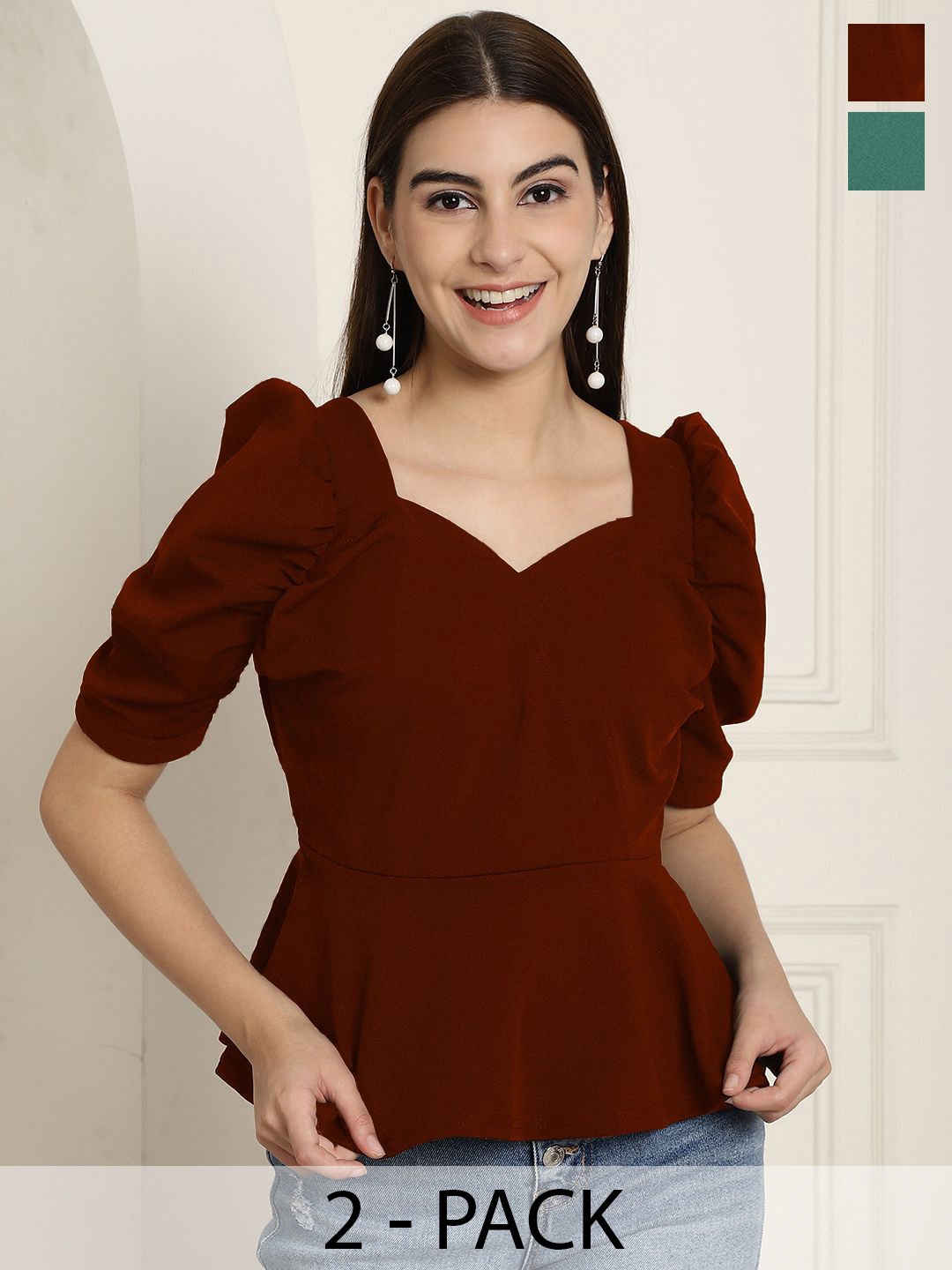 

Tromko Sweetheart Neck Puff Sleeve Top, Multi