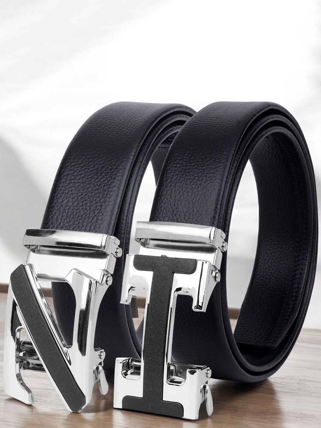 

The Roadster Lifestyle Co.Men Set Of 2 Textured Formal Belts, Black