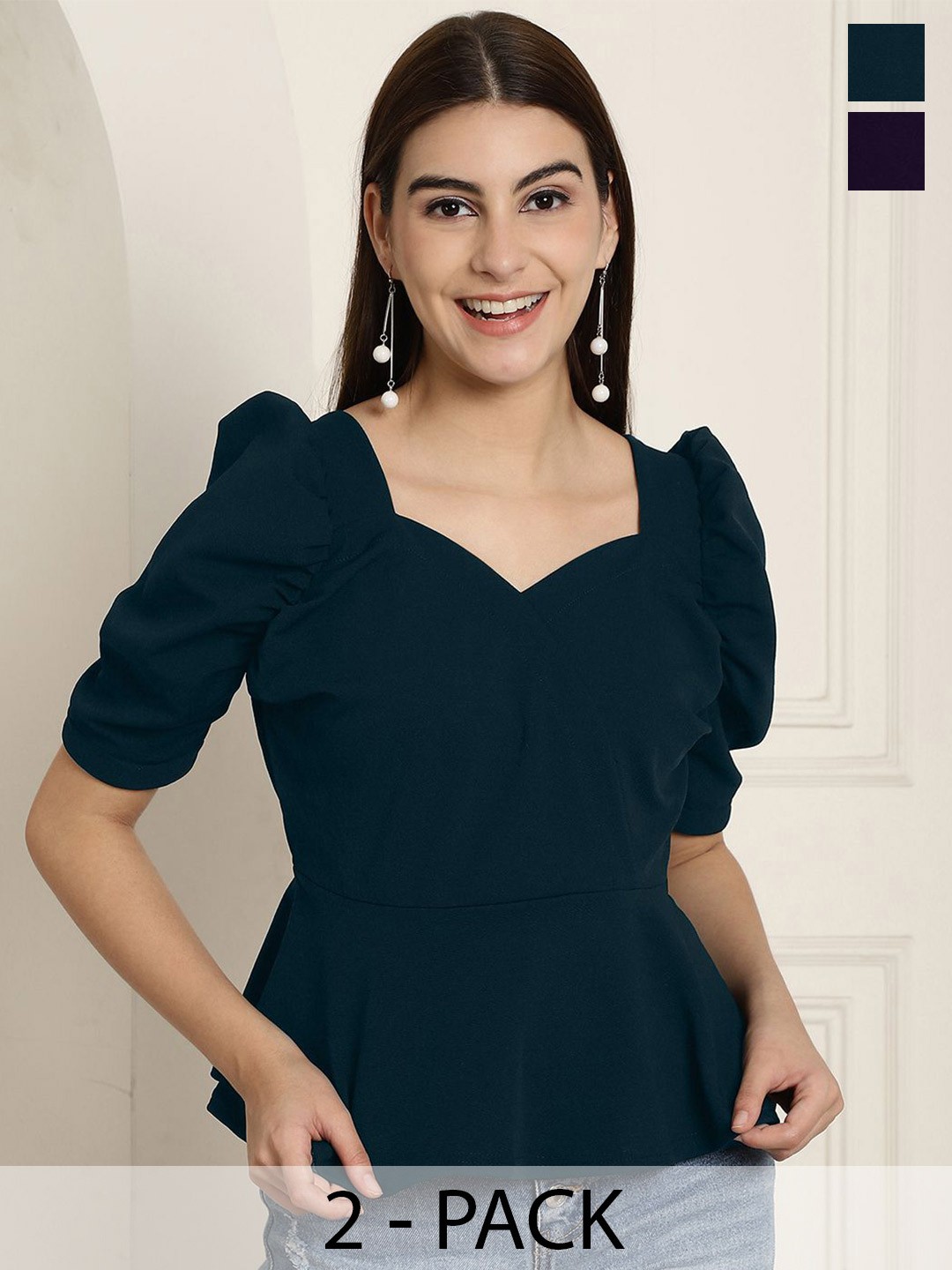 

Tromko Sweetheart Neck Puff Sleeve Top, Multi