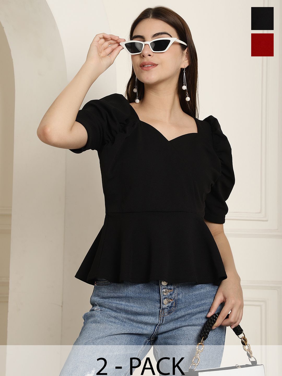 

Tromko Sweetheart Neck Puff Sleeve Top, Multi