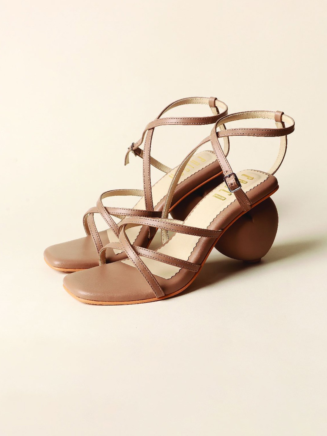 

House of Prisca Block Sandals with Buckles, Camel brown