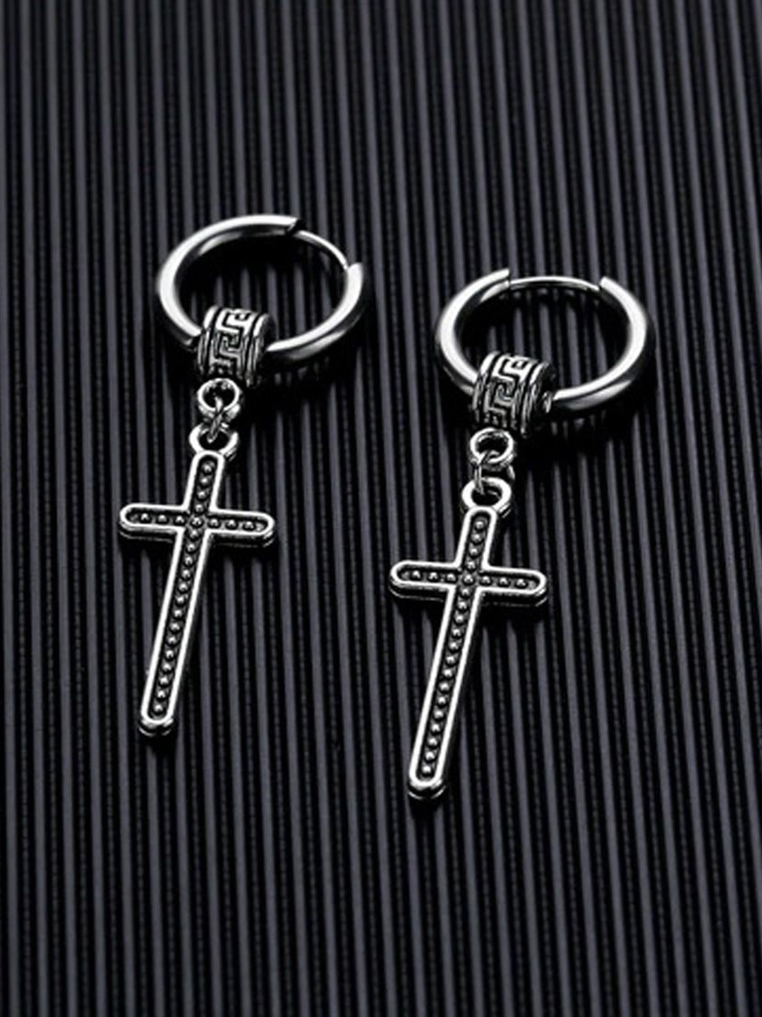 

M Men Style Contemporary Drop Earrings, Silver