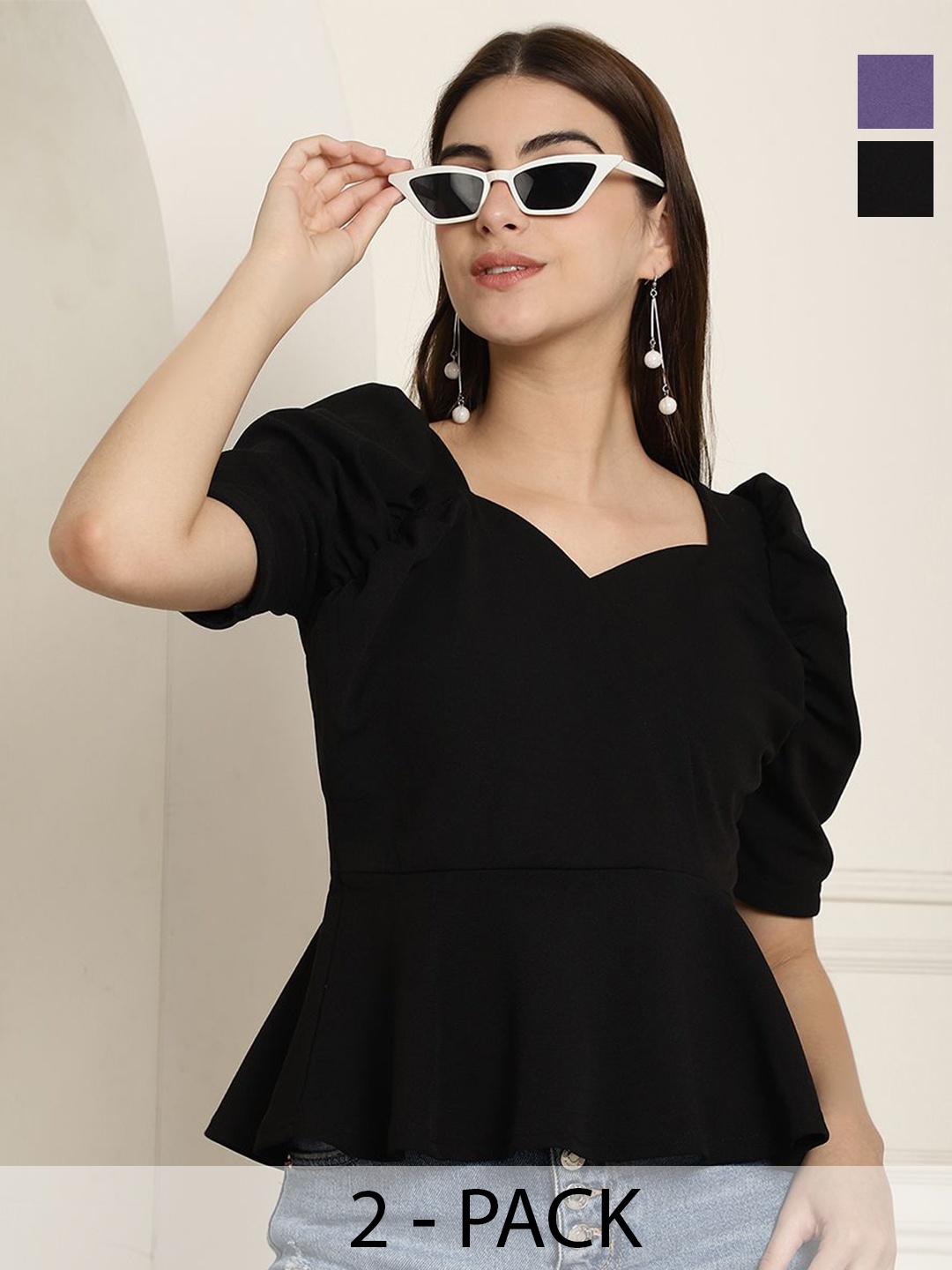 

Tromko Sweetheart Neck Puff Sleeve Top, Multi