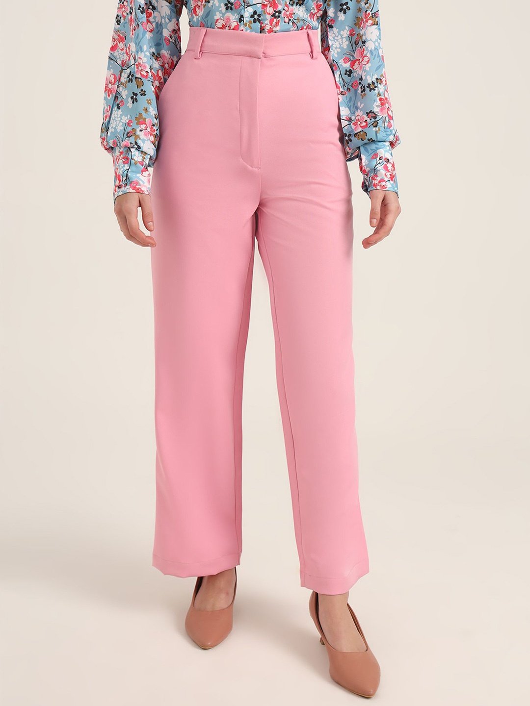 

AMSWAN Women Smart Straight Fit High-Rise Trousers, Rose